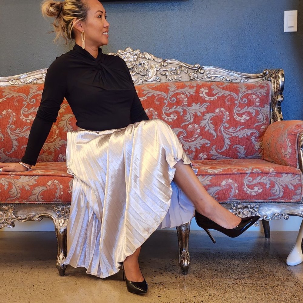 Window Pane Pleated Skirt